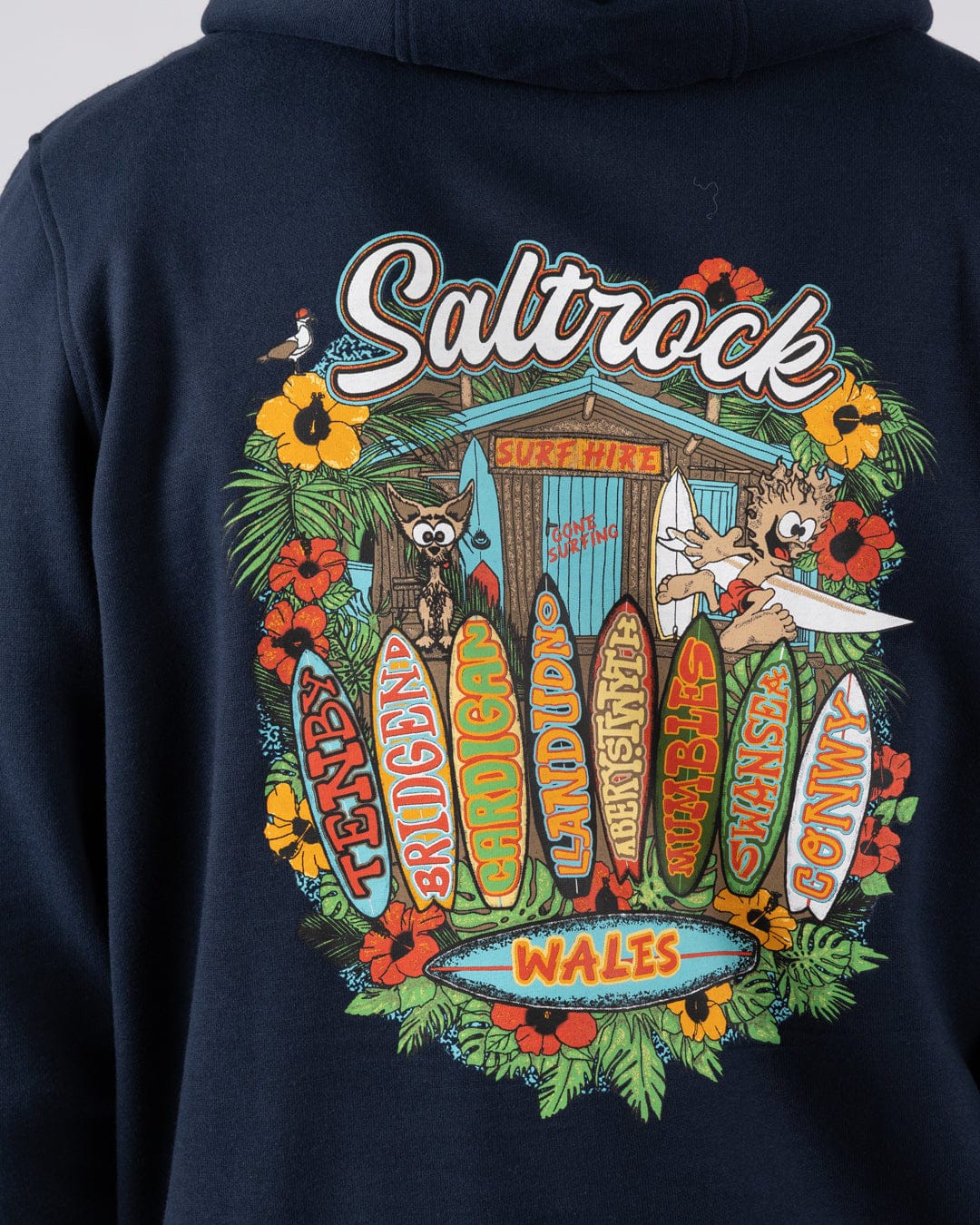 Surf Shack Wales Mens Pop Hoodie in Blue - Image 3