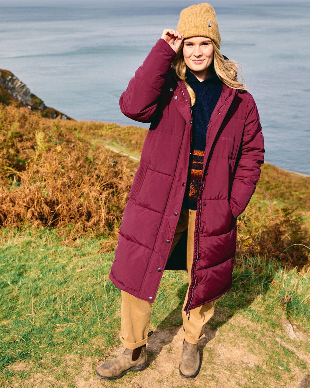 Tahoe Womens Longline Padded Coat in Burgundy - Image 11