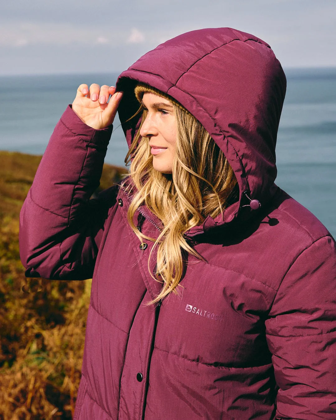 Tahoe Womens Longline Padded Coat in Burgundy - Image 9