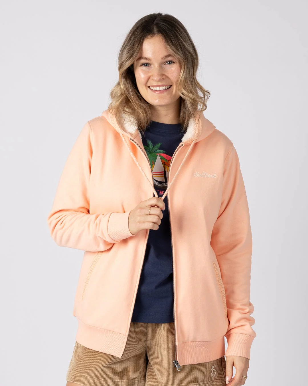 Tamsin Womens Borg Lined Hoodie in Light Pink - Image 5