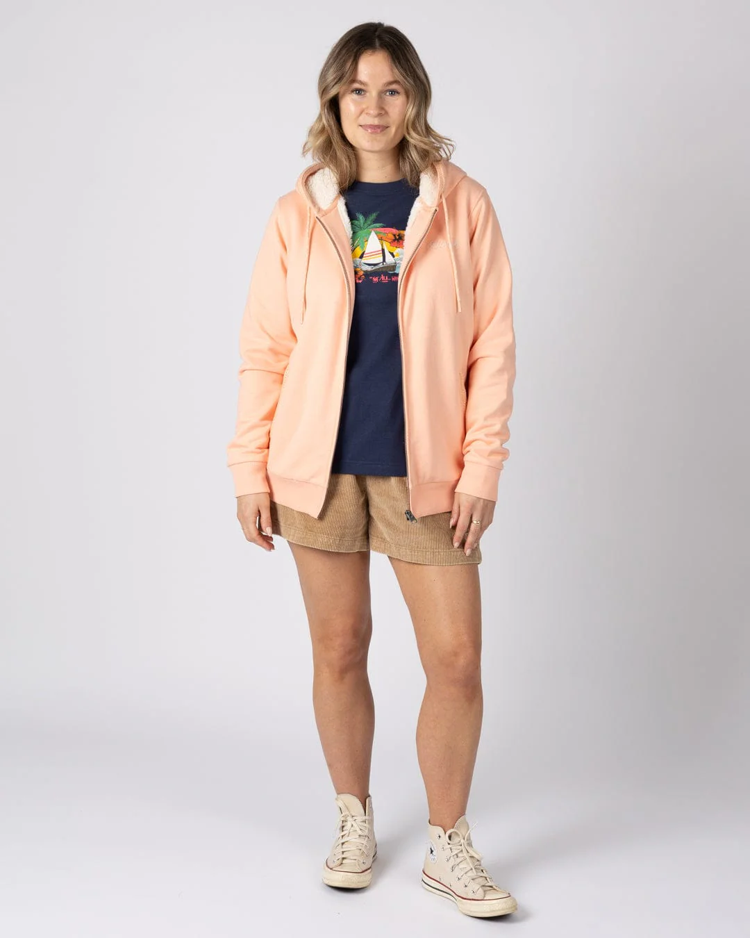 Tamsin Womens Borg Lined Hoodie in Light Pink - Image 6