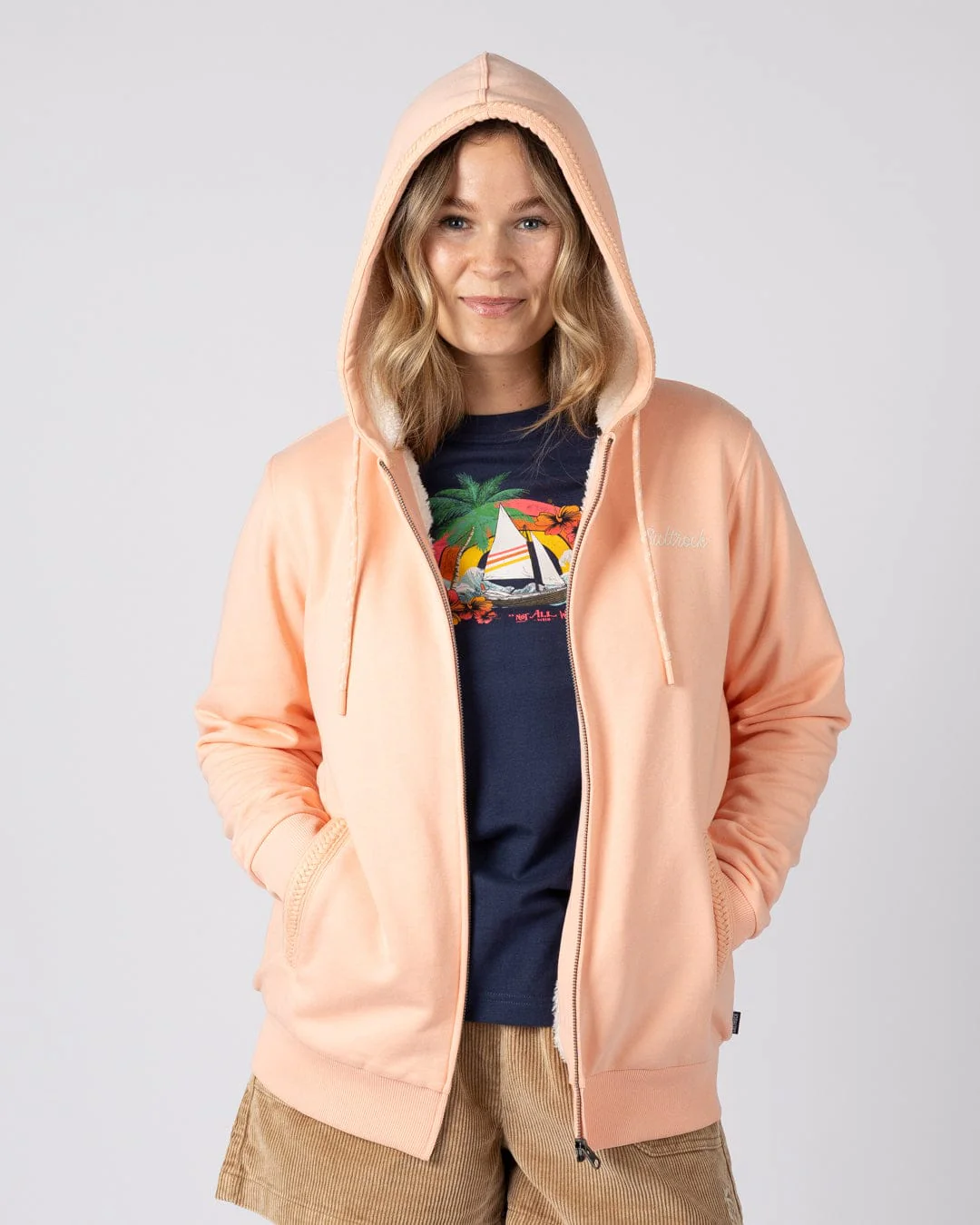 Tamsin Womens Borg Lined Hoodie in Light Pink - Image 9