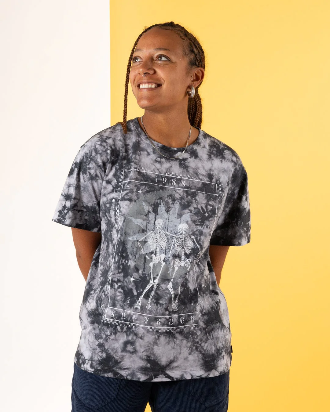 Tarot Moon Womens Oversized Tie Dye T-Shirt in Black