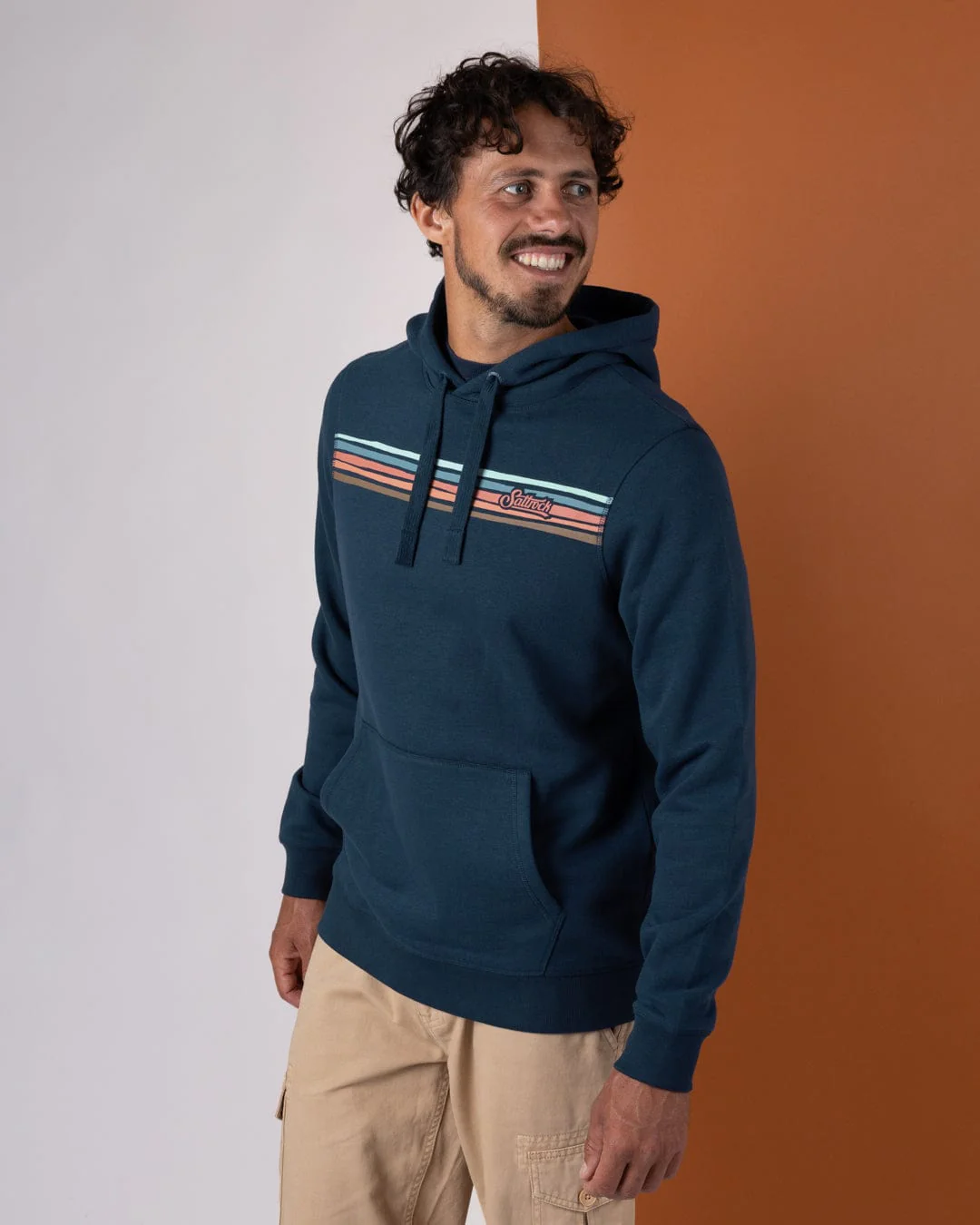 Torn Stripe Mens Pop Hoodie in Blue - Image 3