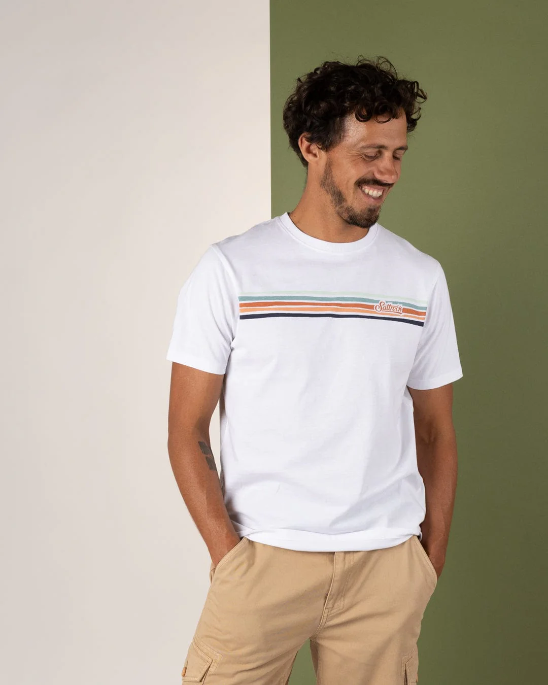 Torn Stripe Mens Short Sleeve T-Shirt in White - Image 2