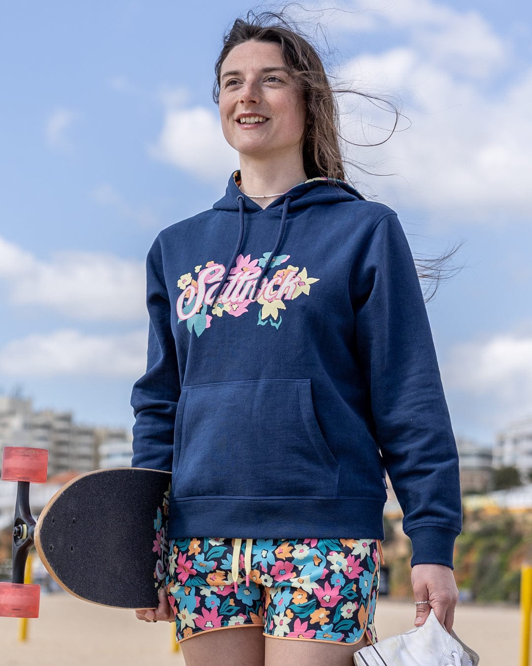 Trader Daze   Womens Pop Hoodie in Blue - Image 3