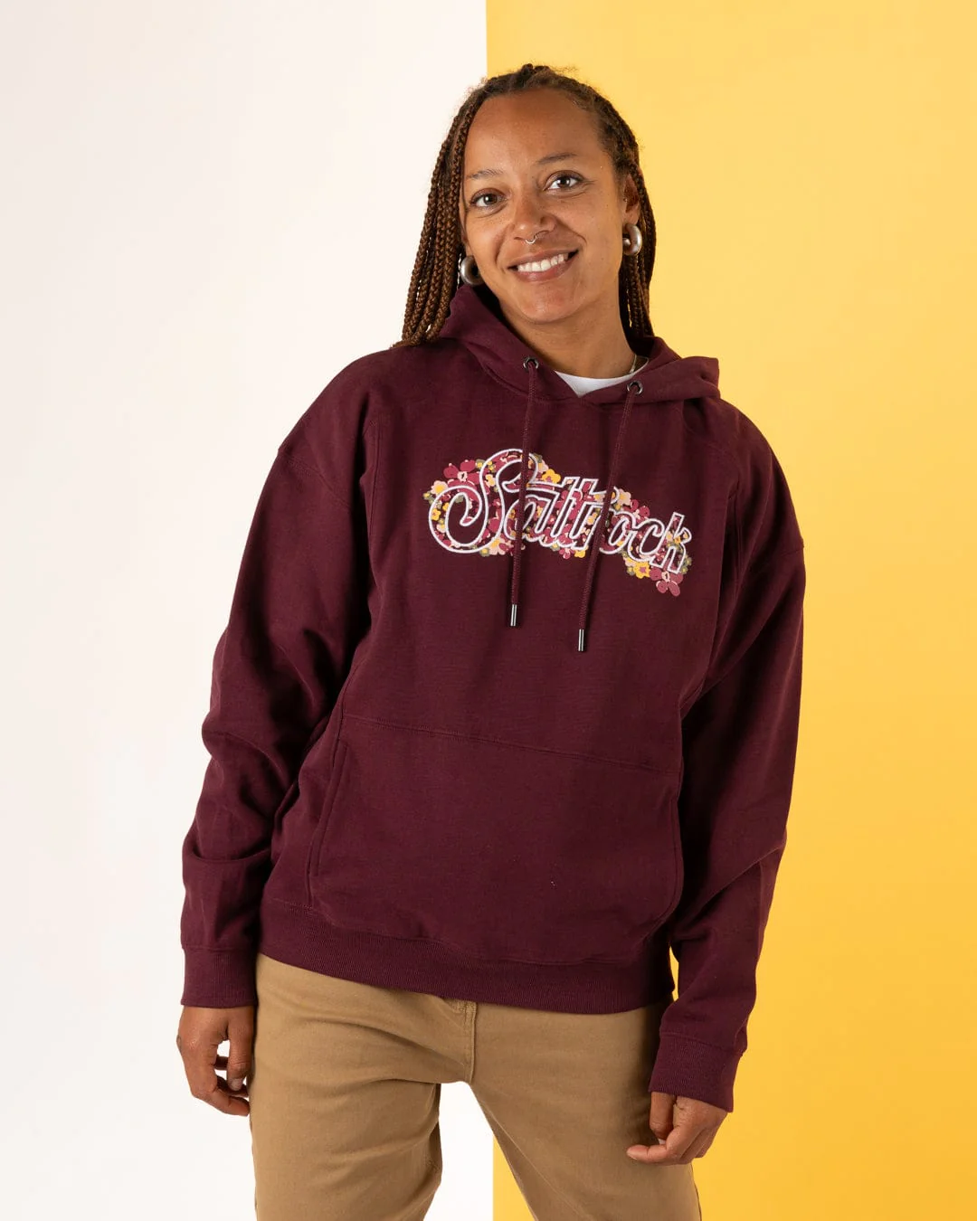 Trader Ditsy Womens Pop Hoodie in Dark Purple