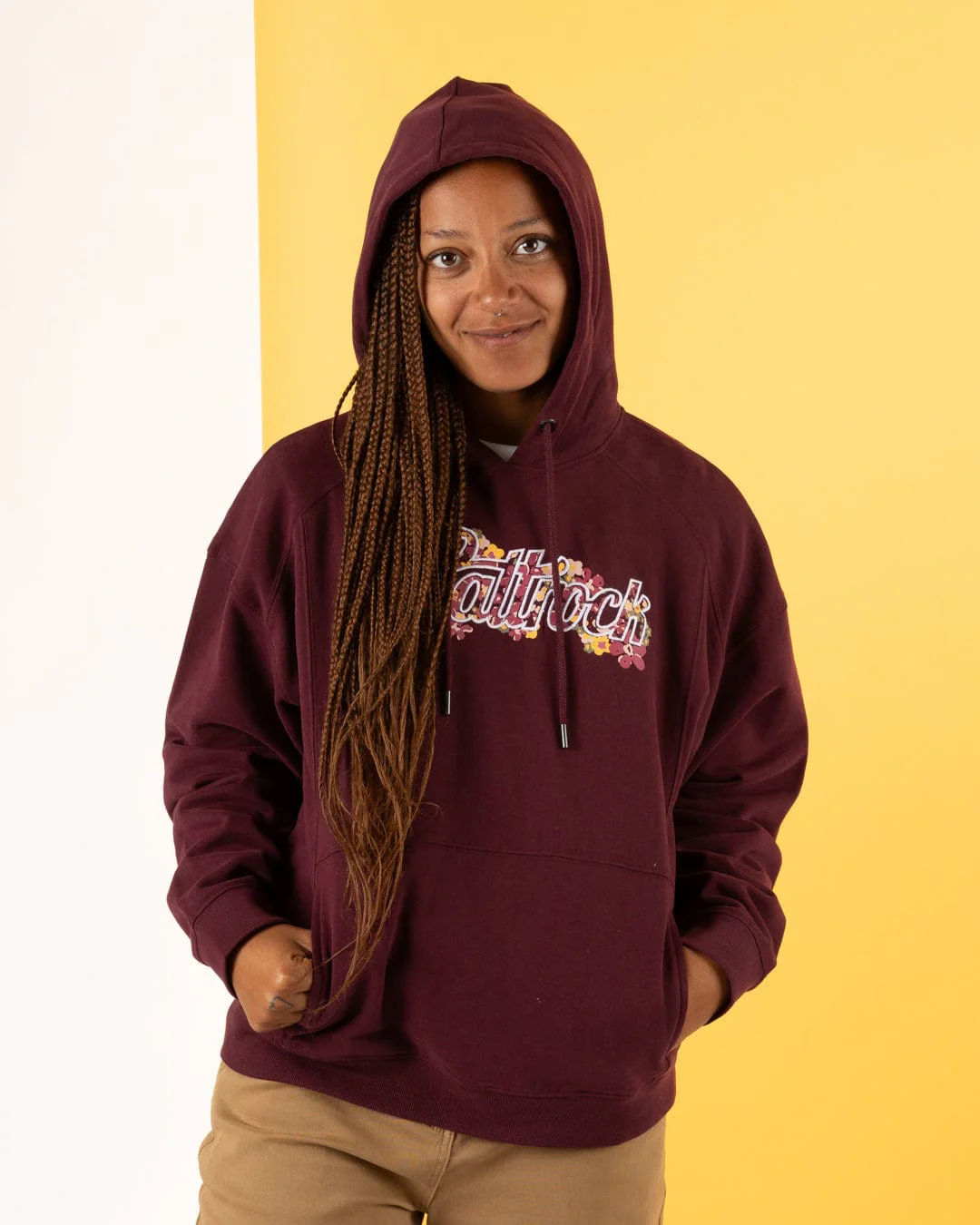 Trader Ditsy Womens Pop Hoodie in Dark Purple - Image 2