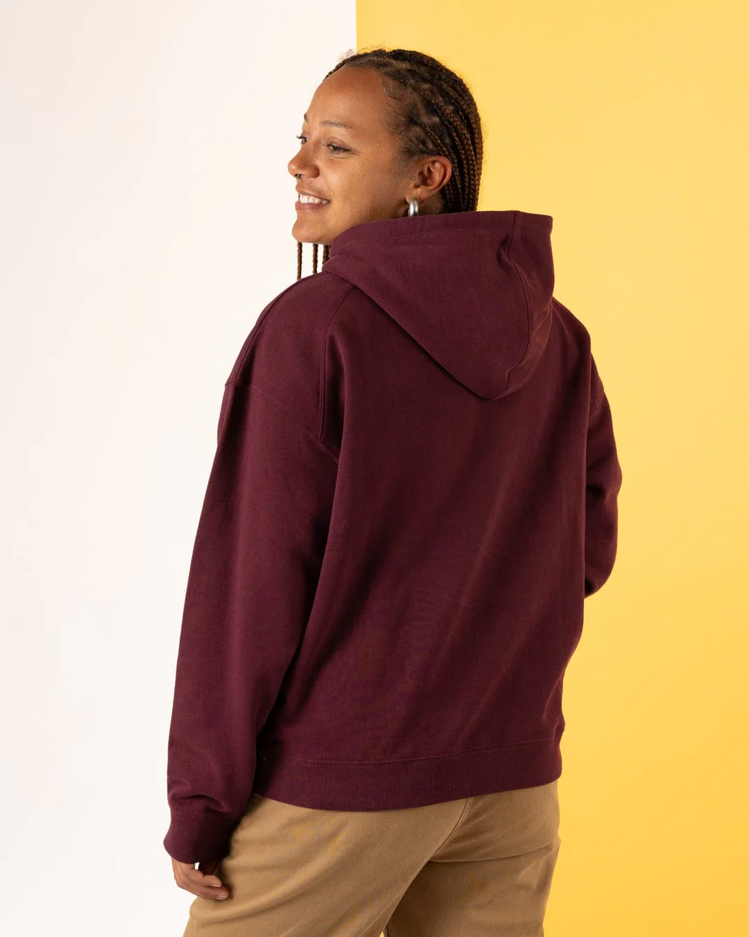Trader Ditsy Womens Pop Hoodie in Dark Purple - Image 3