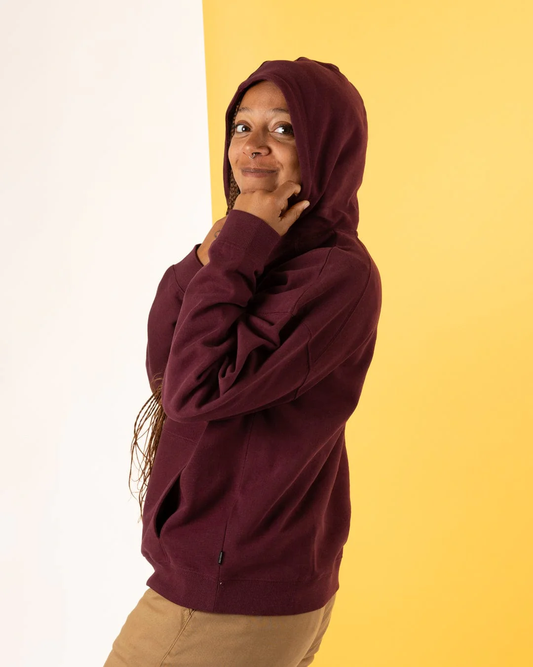 Trader Ditsy Womens Pop Hoodie in Dark Purple - Image 4