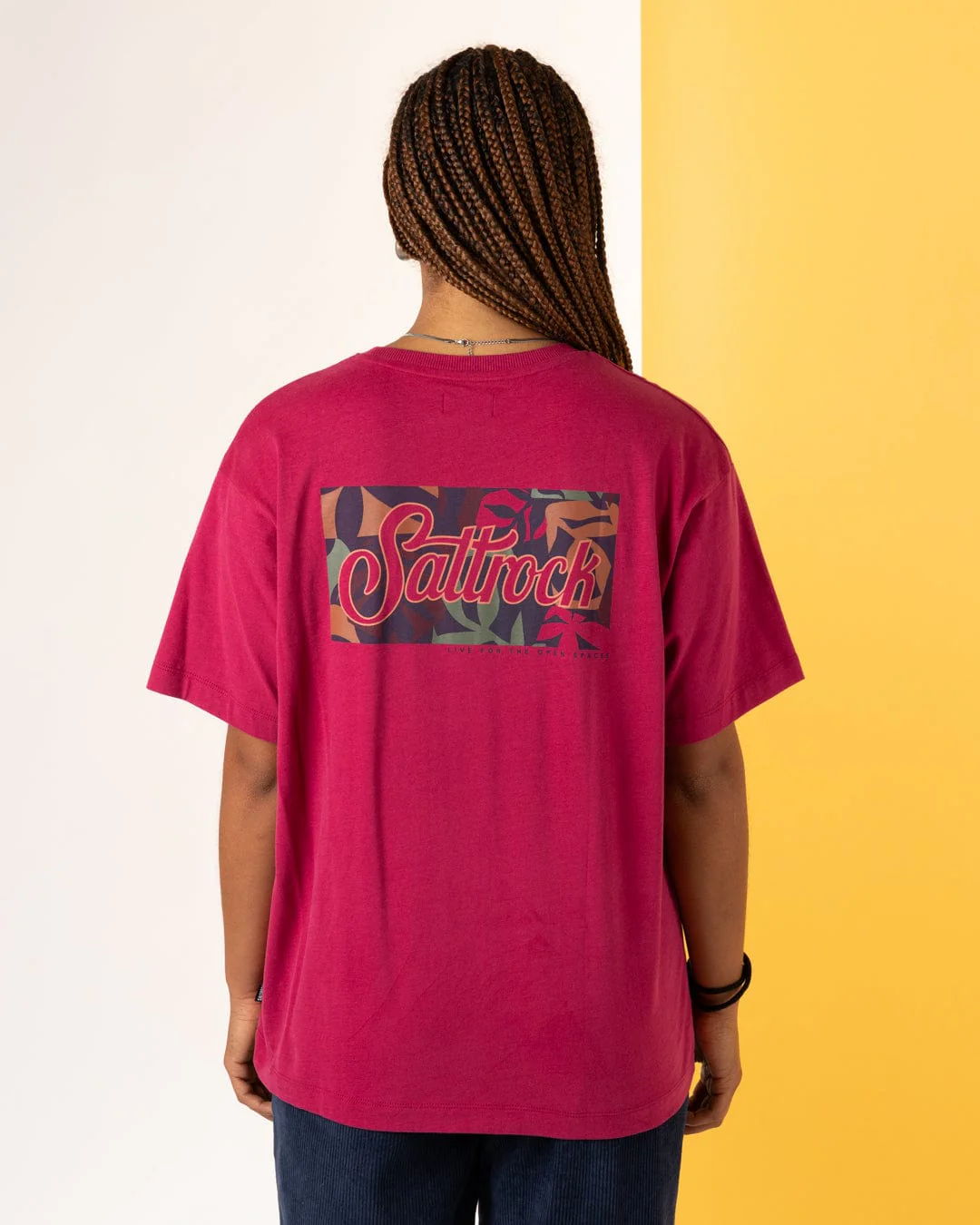 Trader Floral Womens Oversized Short Sleeve T-Shirt in Dark Pink - Image 3