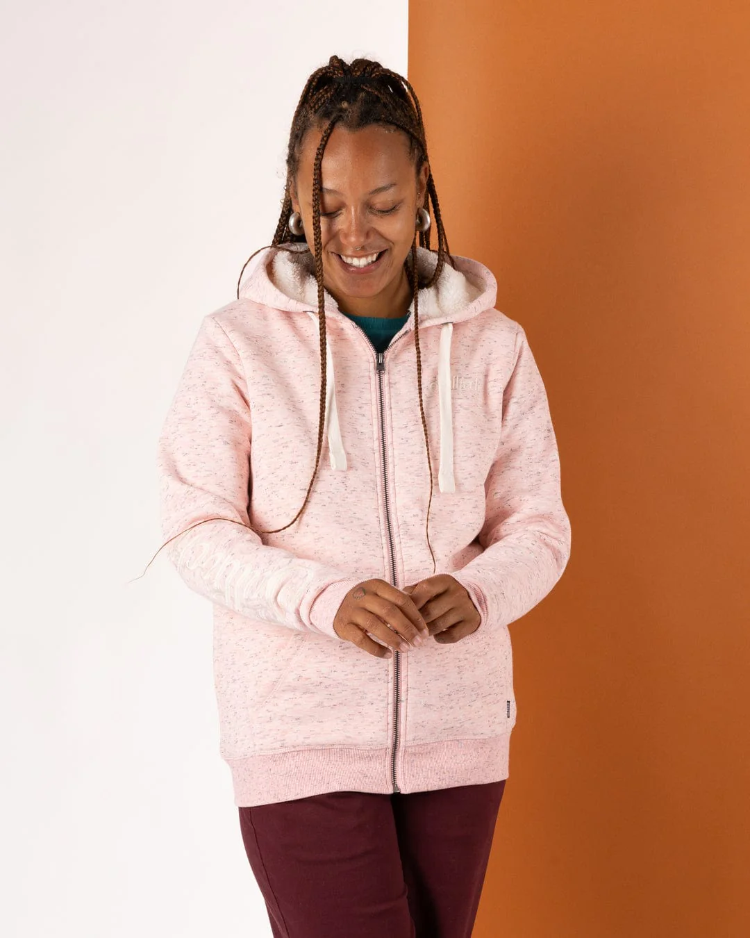 Trader Sleeve Womens Borg Lined Hoodie in Light Pink - Image 3
