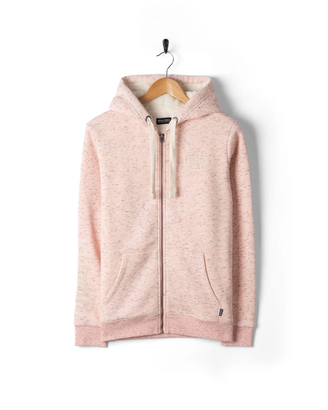 Trader Sleeve Womens Borg Lined Hoodie in Light Pink - Image 4
