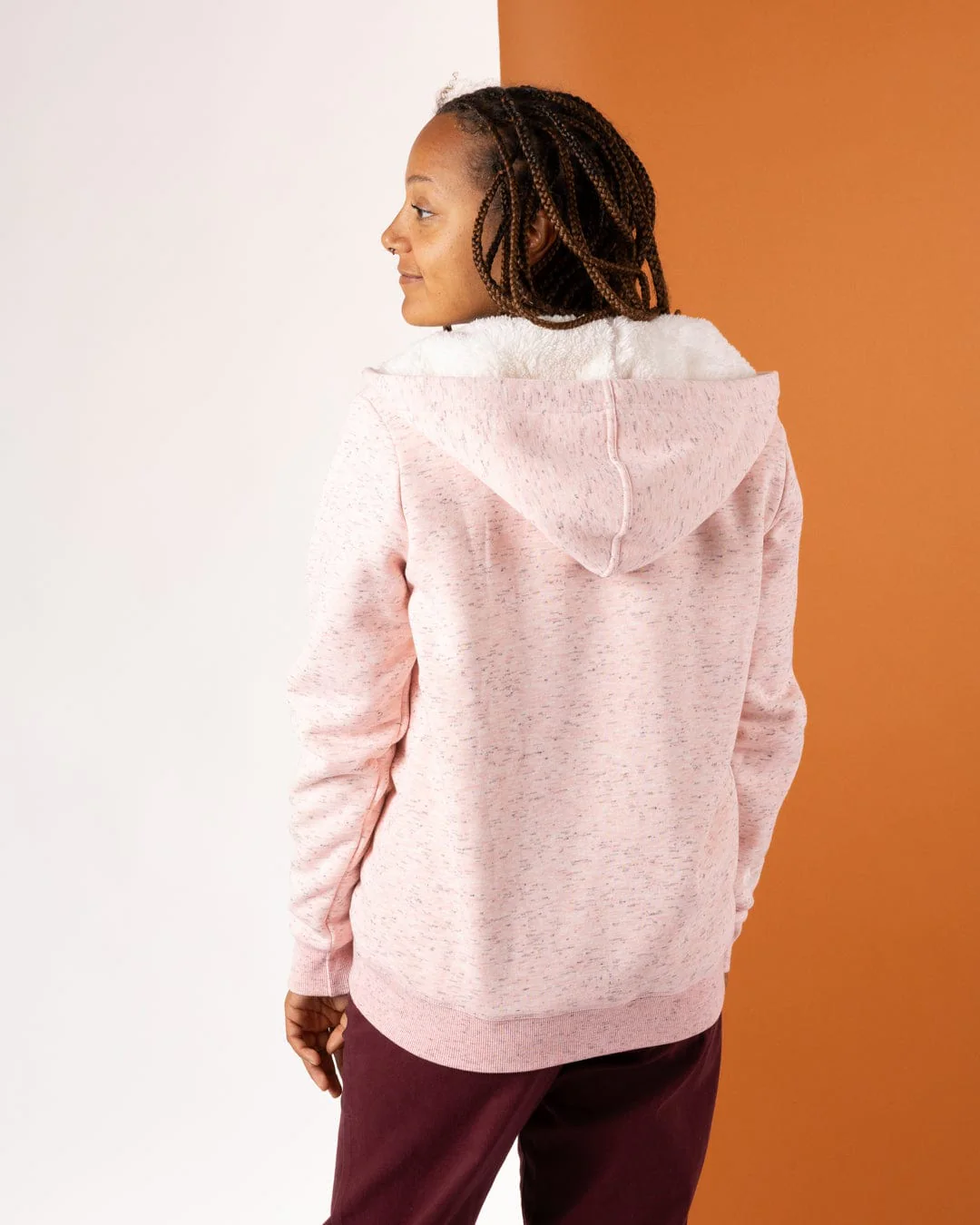Trader Sleeve Womens Borg Lined Hoodie in Light Pink - Image 5