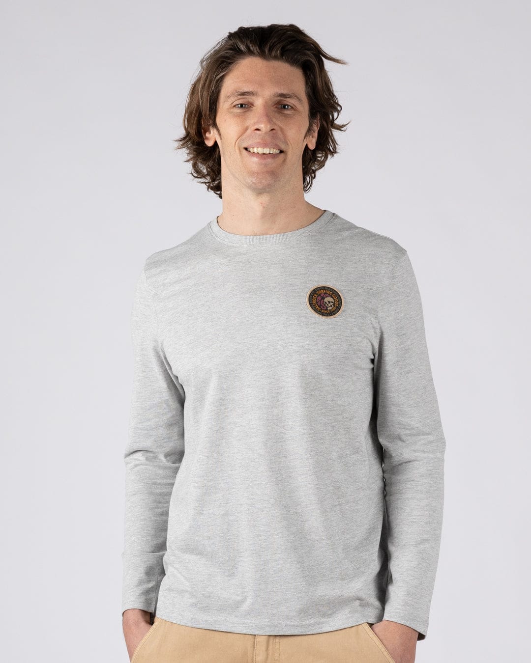 Trail Badge Mens Long Sleeve T-Shirt in Grey - Image 5