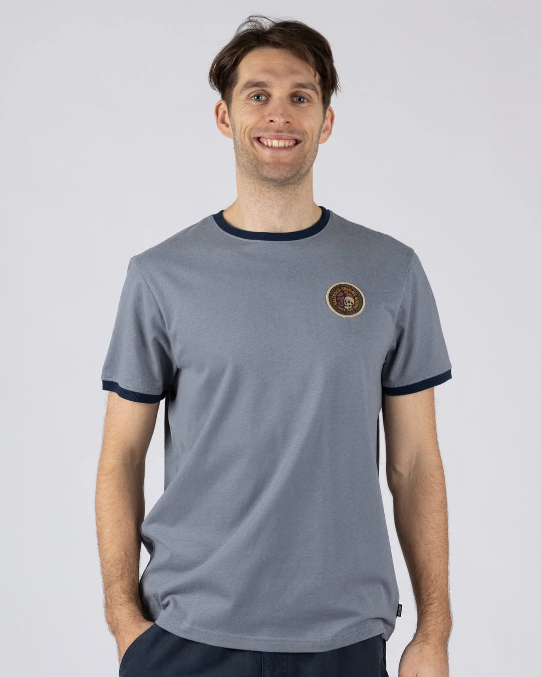 Trail Badge Ringer  Mens Short Sleeve T-Shirt in Blue