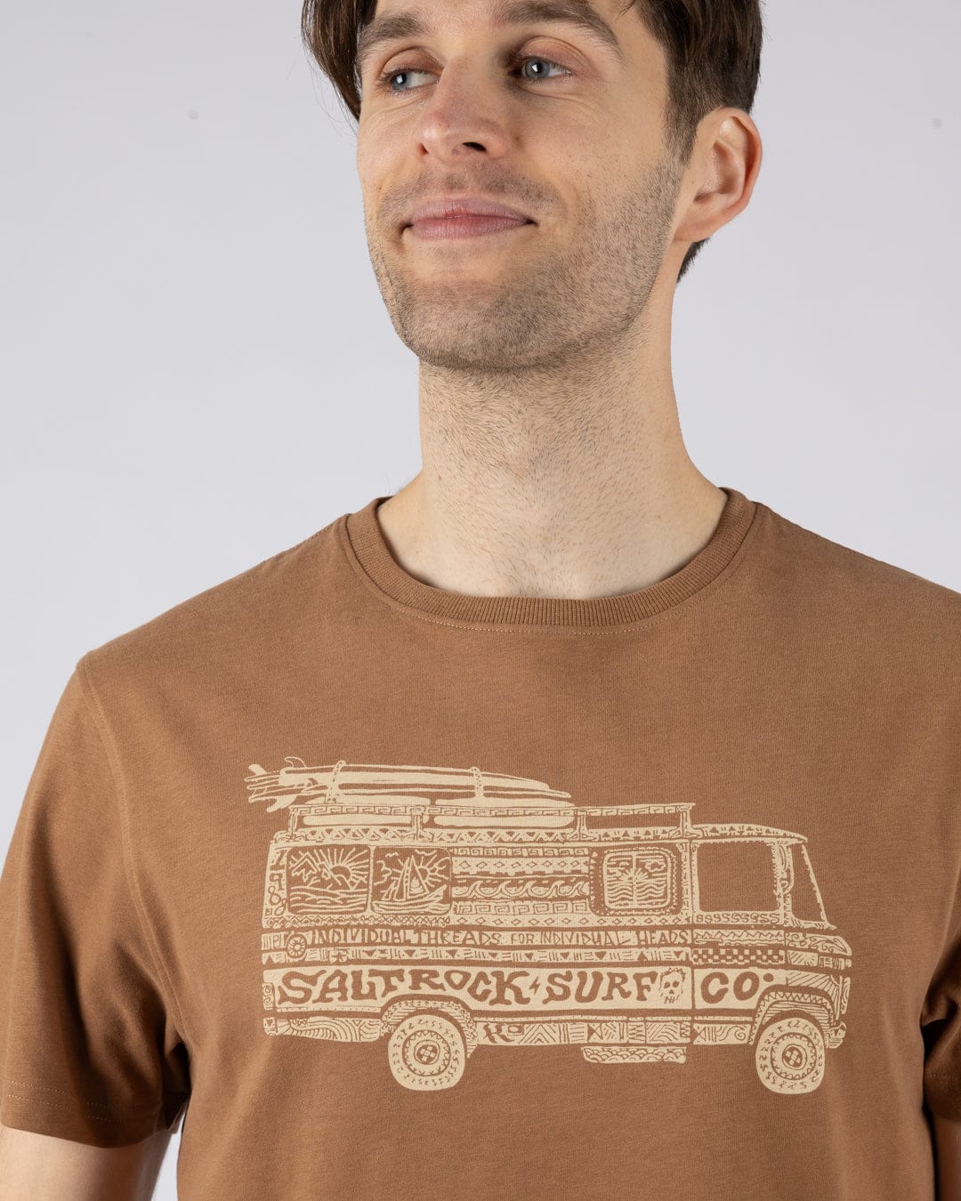 Trail Bus Mens Short Sleeve T-Shirt in Brown - Image 3