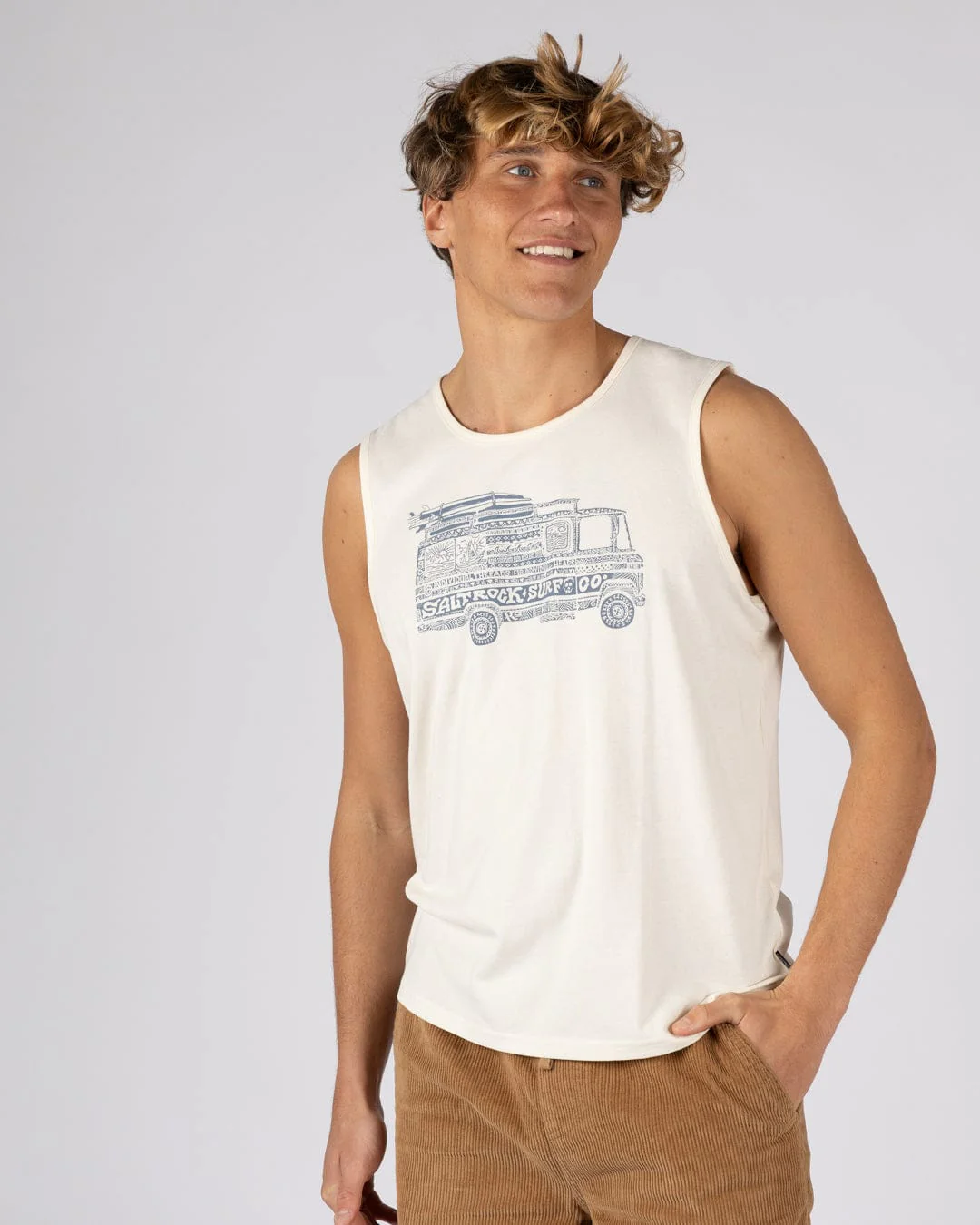 Trail Bus Mens Vest in Cream - Image 3