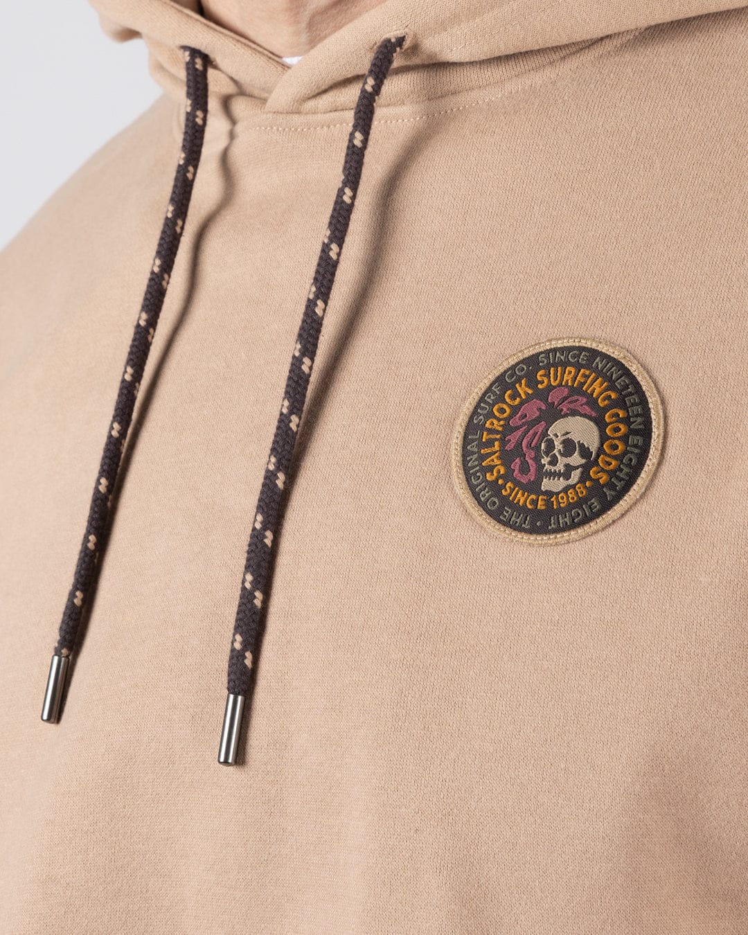 Trail Slogan Mens Pop Hoodie in Beige - Image 2
