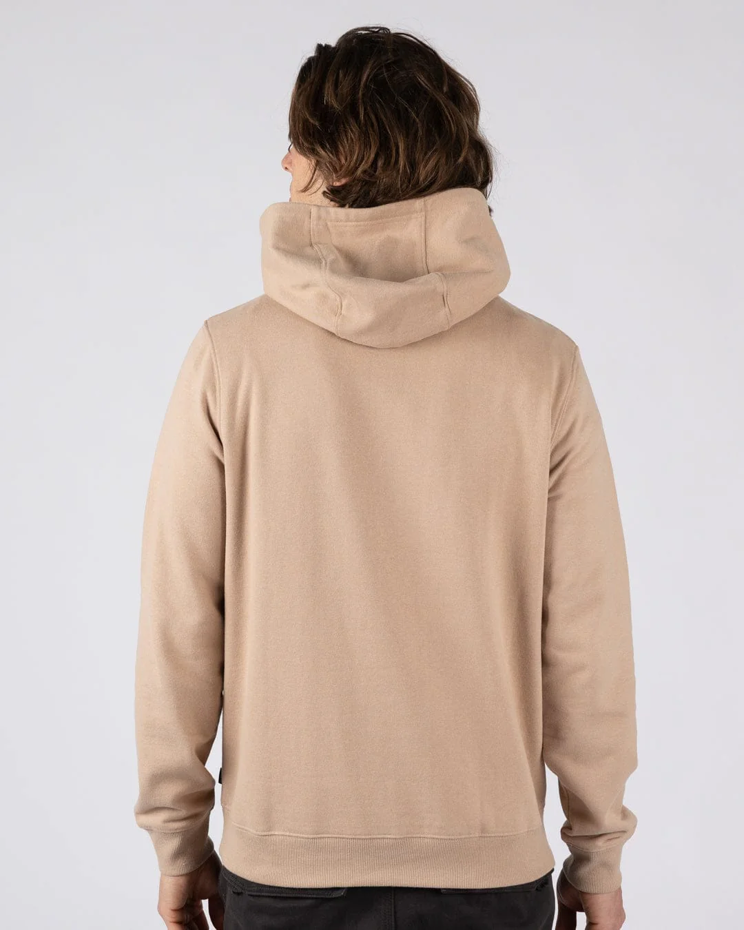 Trail Slogan Mens Pop Hoodie in Beige - Image 4