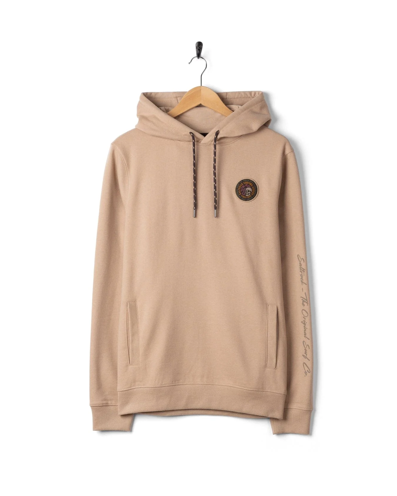 Trail Slogan Mens Pop Hoodie in Beige - Image 6