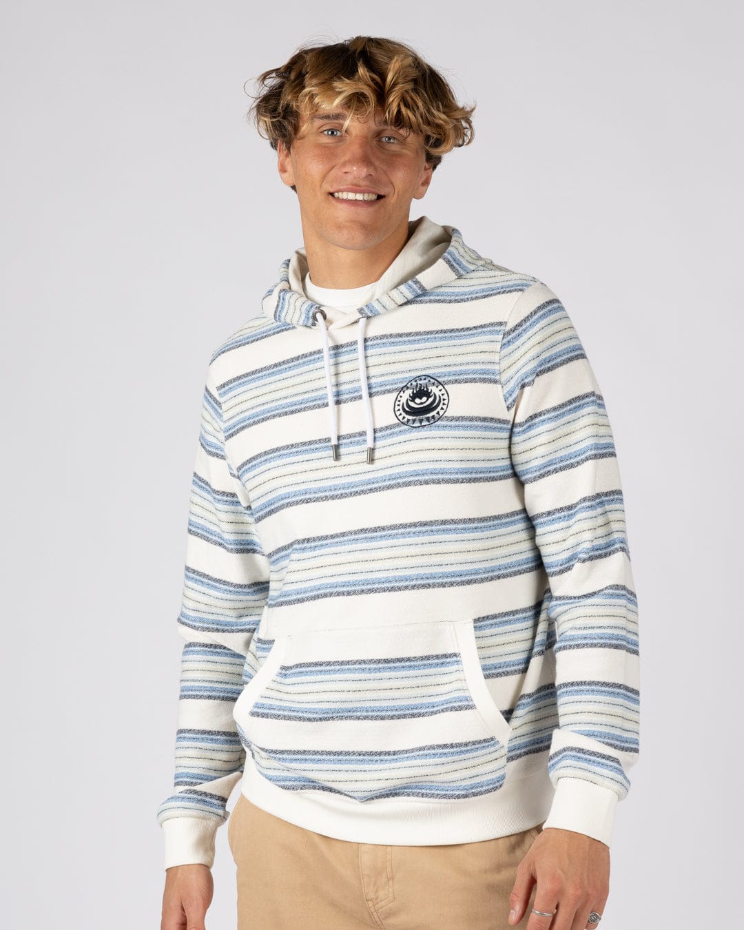 Trewan Flame Mens Pop Hoodie in Blue/White Stripe
