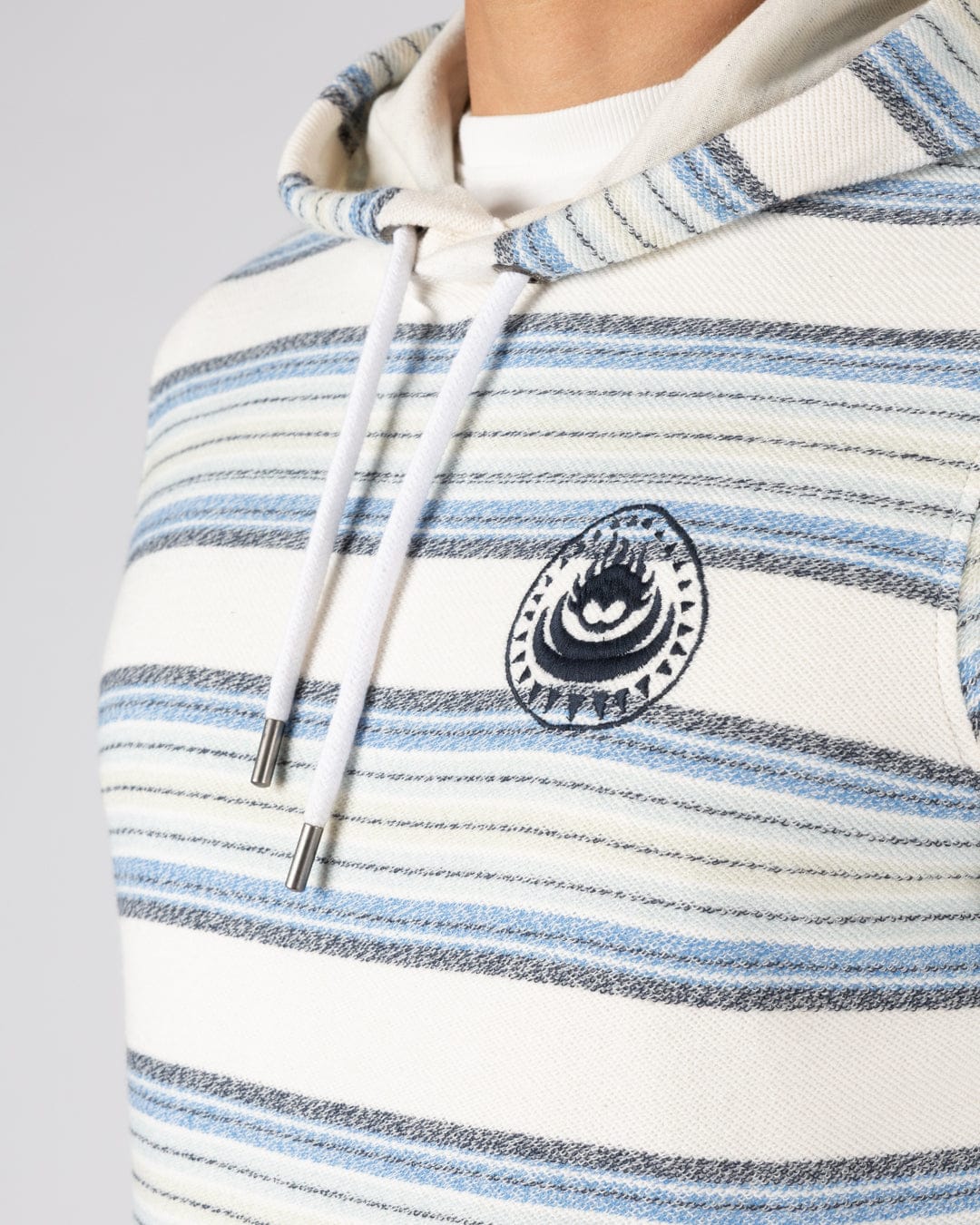 Trewan Flame Mens Pop Hoodie in Blue/White Stripe - Image 2
