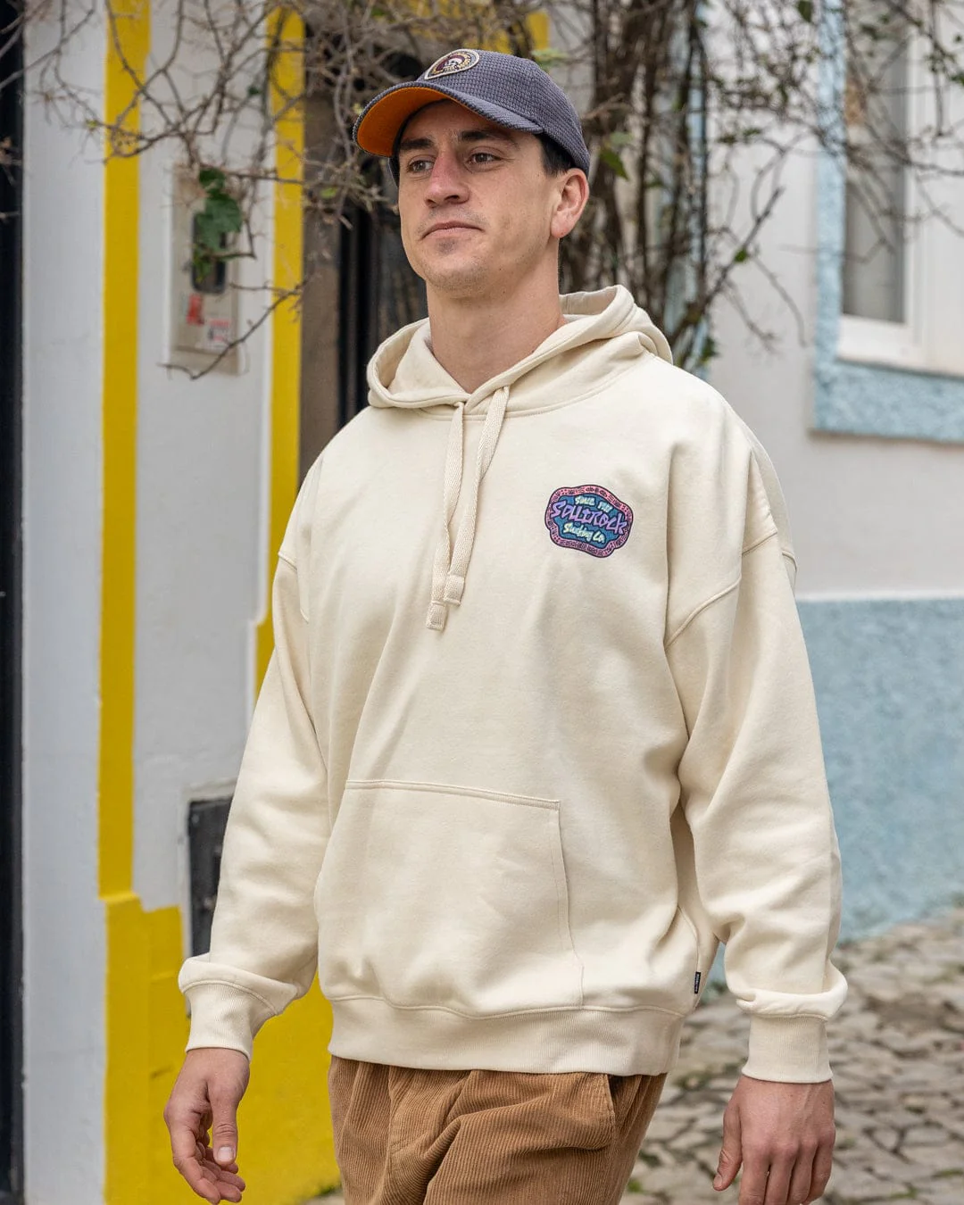 Mens Tribal Frame Pop Hoodie in Cream - Image 3