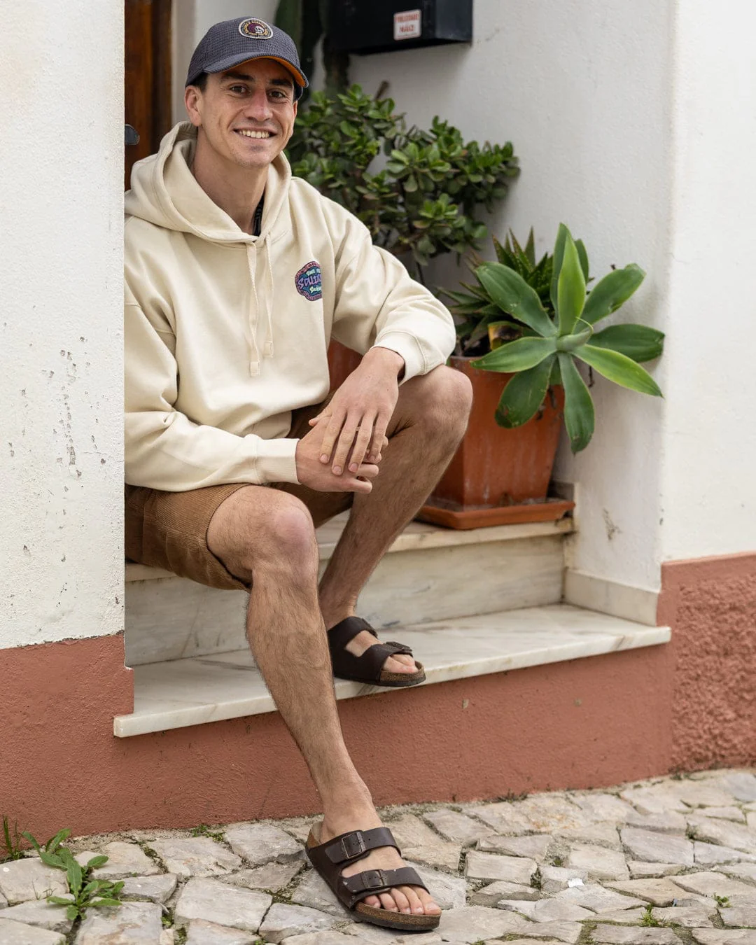 Mens Tribal Frame Pop Hoodie in Cream - Image 4
