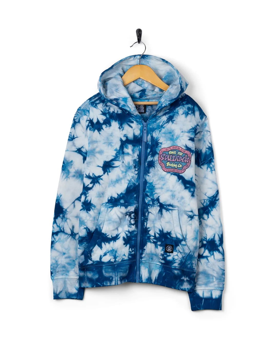 Tribe Tie Dye Kids Zip Hoodie in Bright Blue - Image 2