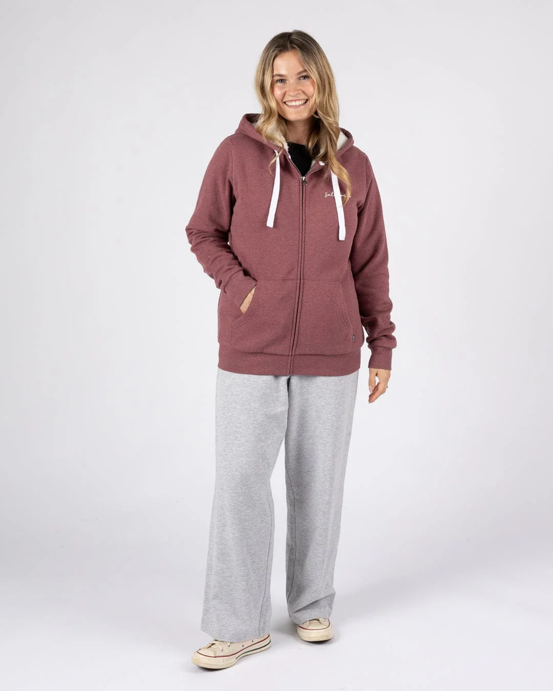 Essential Womens Borg Lined Hoodie in Burgundy - Image 7