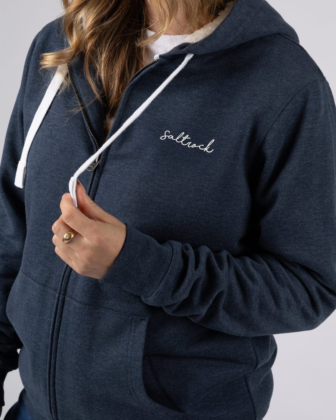 Essential Womens Borg Lined Hoodie in Blue - Image 3