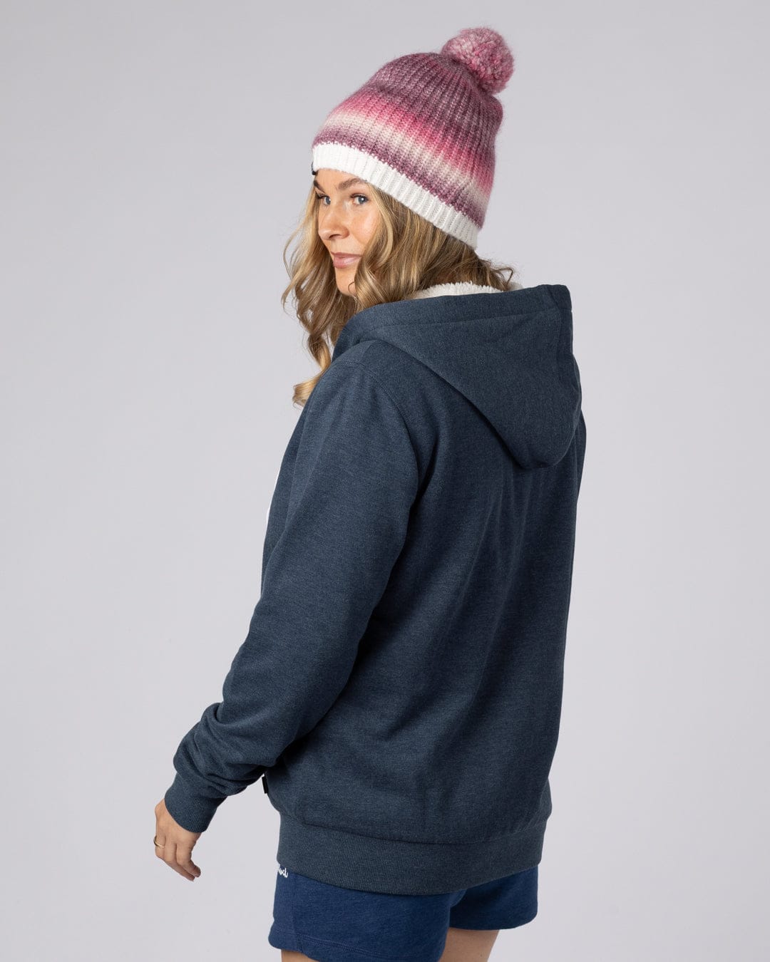 Essential Womens Borg Lined Hoodie in Blue - Image 4