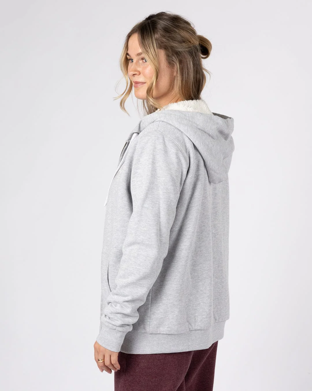 Essential Womens Borg Lined Hoodie in Grey - Image 5