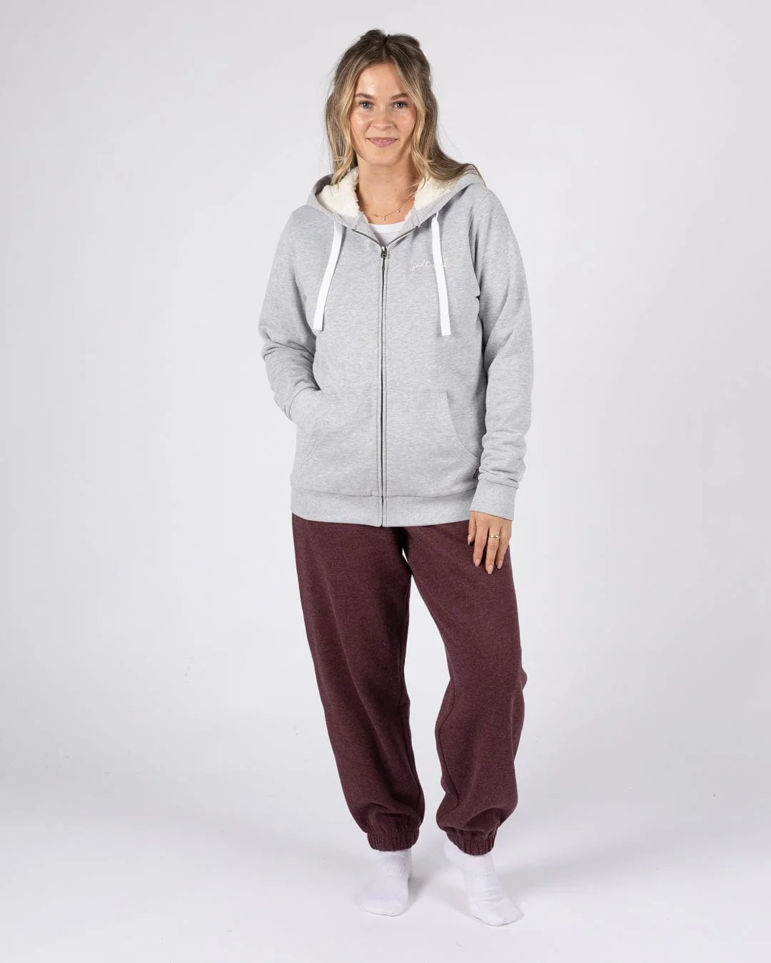 Essential Womens Borg Lined Hoodie in Grey - Image 6