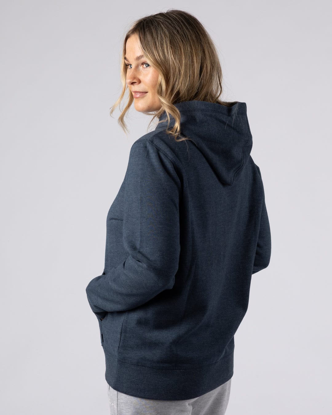 Essential Womens Pop Hoodie in Blue Marl - Image 3