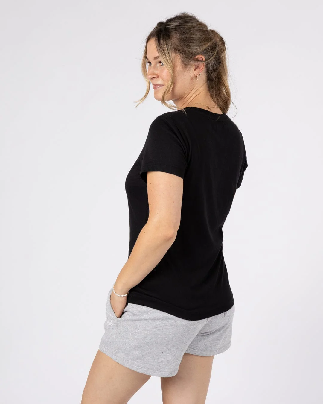 Essential Womens Short Sleeve V-Neck T-Shirt in Black - Image 4