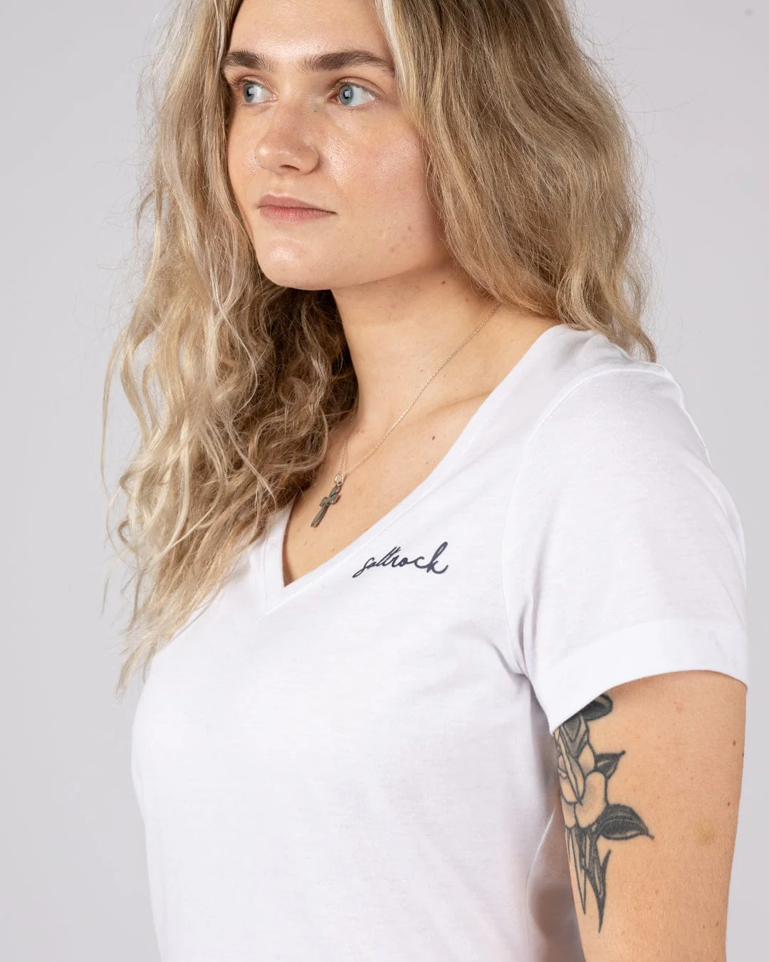 Essential Womens Short Sleeve V-Neck T-Shirt in White - Image 2