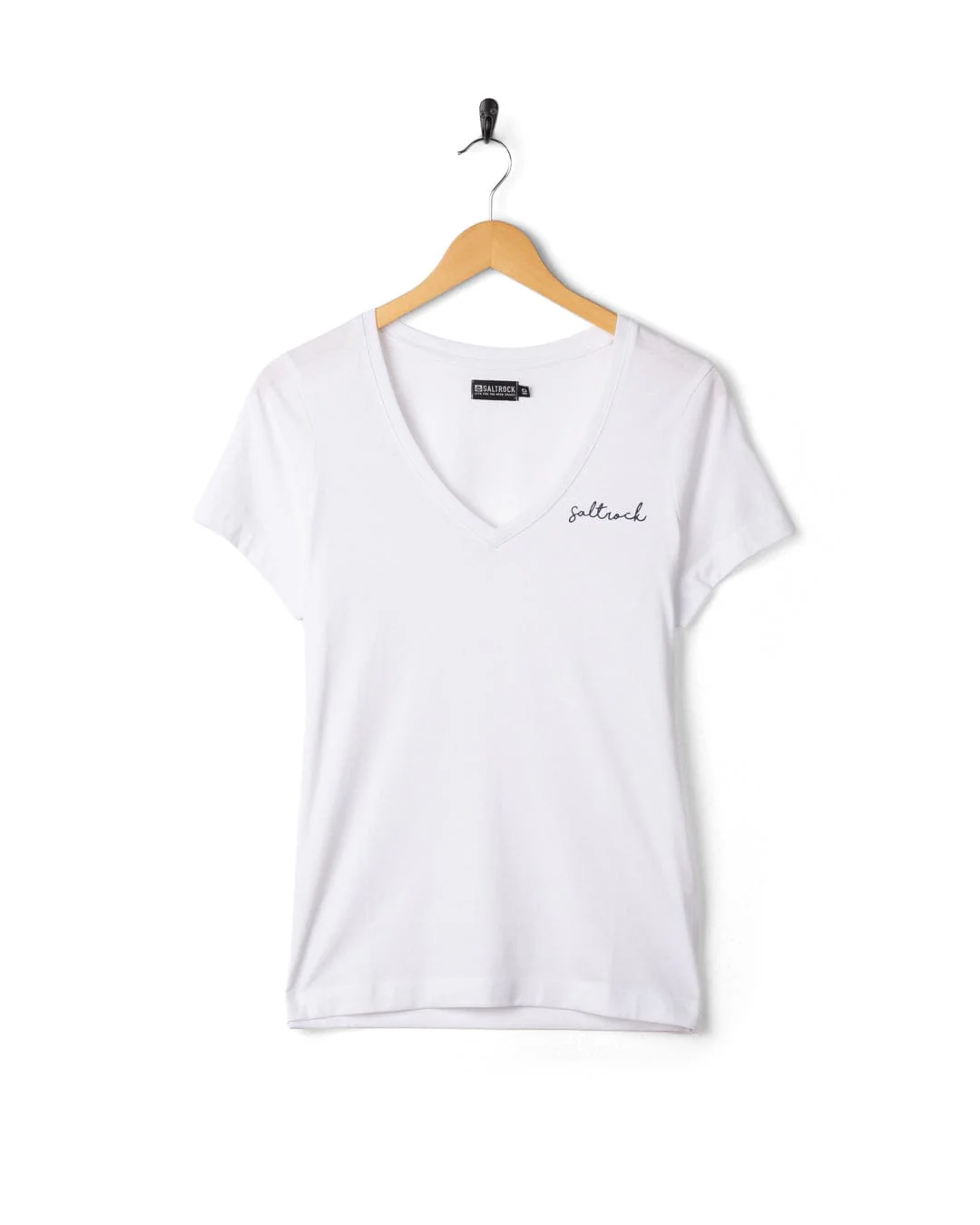 Essential Womens Short Sleeve V-Neck T-Shirt in White - Image 6
