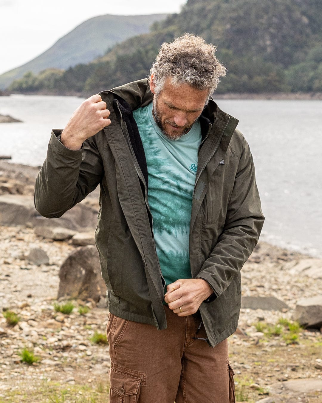 Verses Mens Water Resistant 3 in 1 Jacket in Green - Image 3