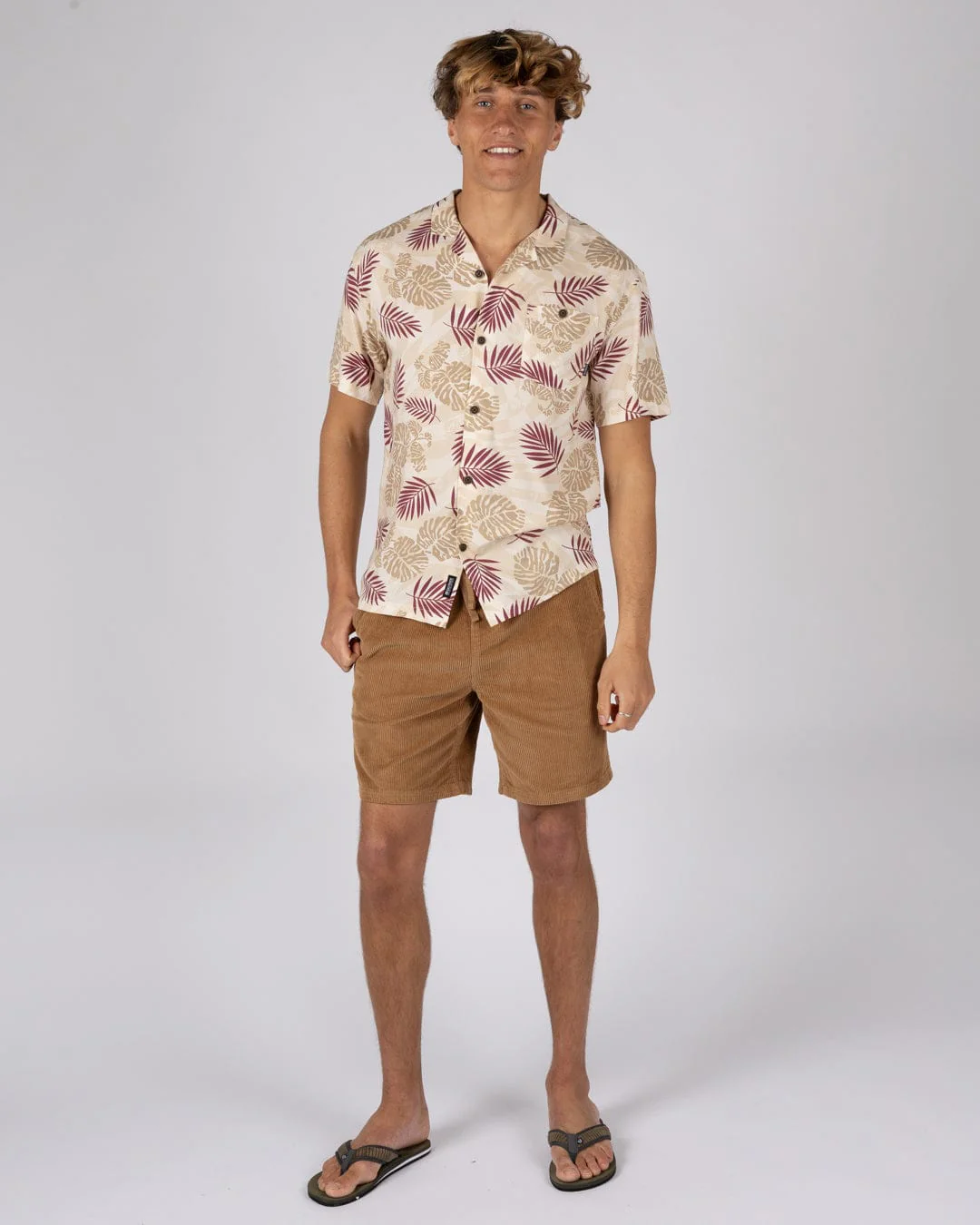 Warp Surf Resort Mens Oversized Short Sleeve Shirt in Cream - Image 8