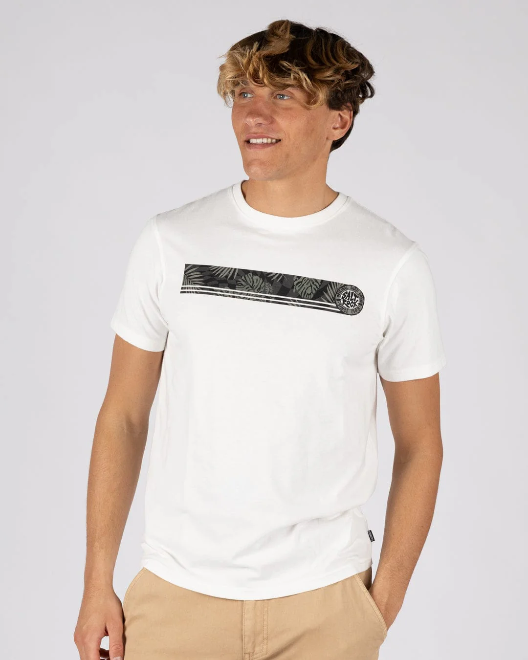 Warp Surf Stripe Mens Short Sleeve T-Shirt in Cream - Image 2