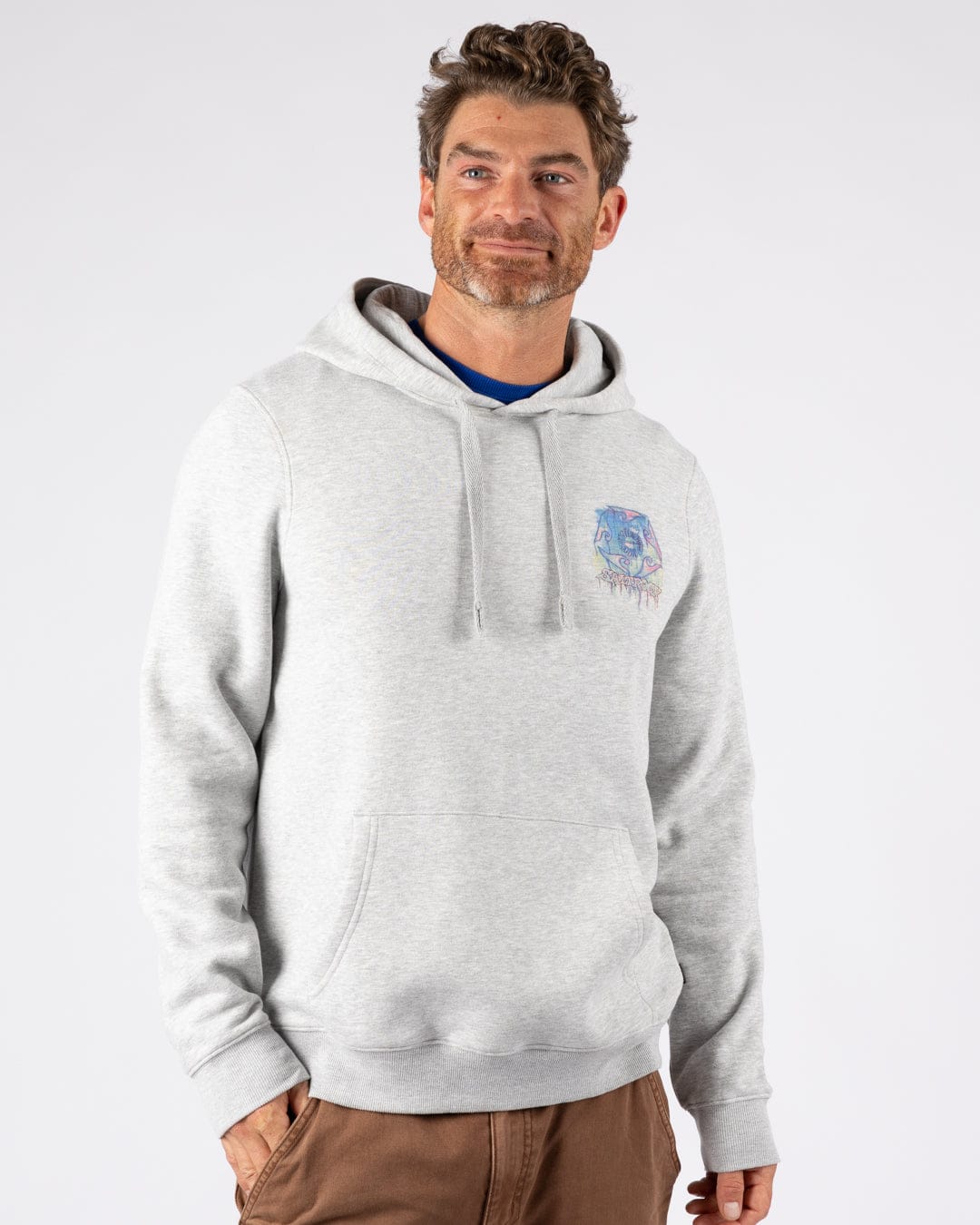 Wave Running Mens Pop Hoodie in Light Grey - Image 2
