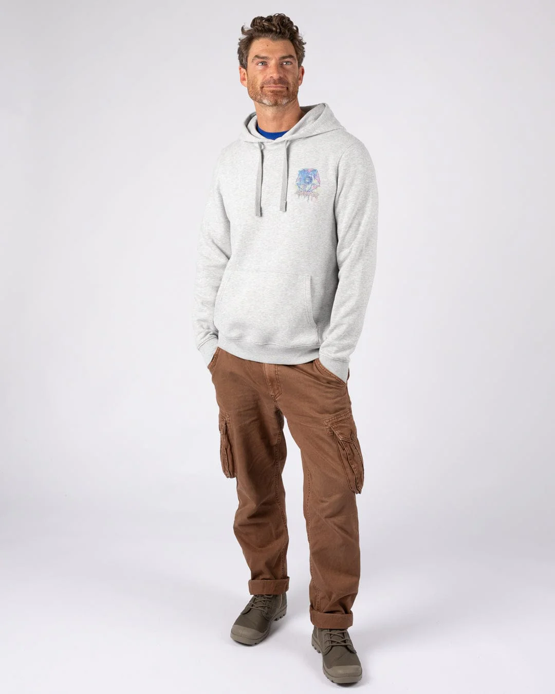 Wave Running Mens Pop Hoodie in Light Grey - Image 3