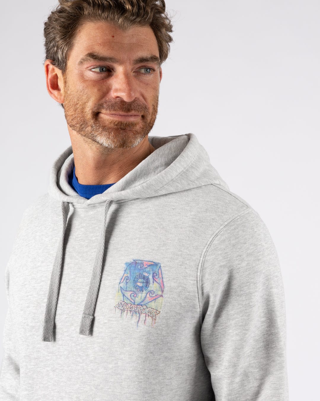 Wave Running Mens Pop Hoodie in Light Grey - Image 4