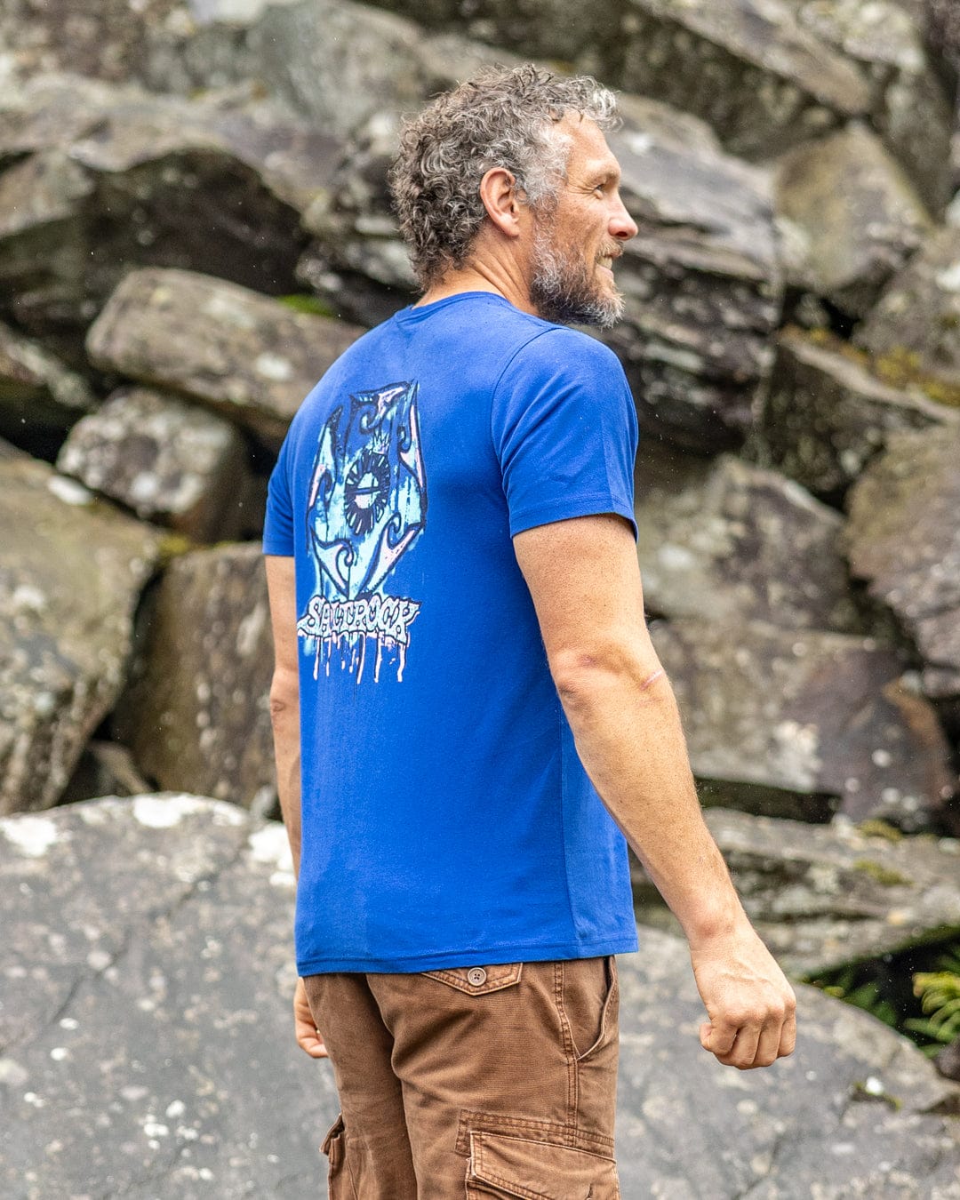 Wave Running Mens Short Sleeve T-Shirt in Blue - Image 3
