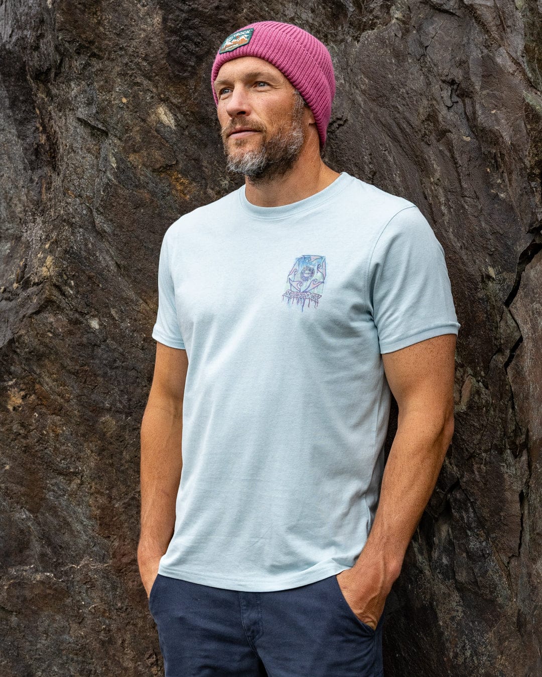 Wave Running Mens Short Sleeve T-Shirt in Light Blue