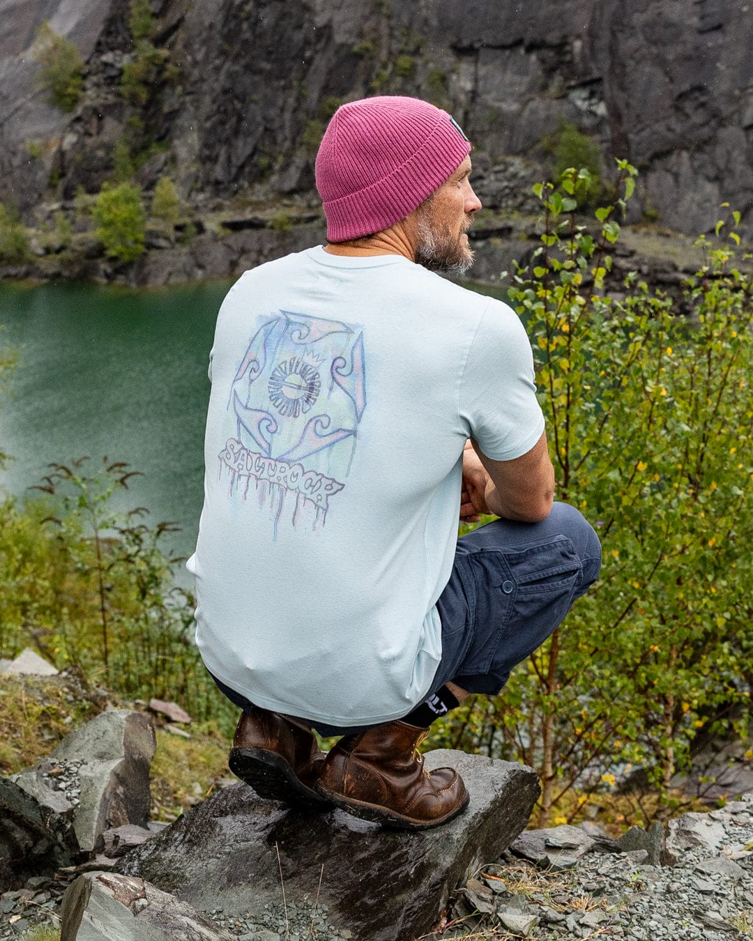 Wave Running Mens Short Sleeve T-Shirt in Light Blue - Image 2