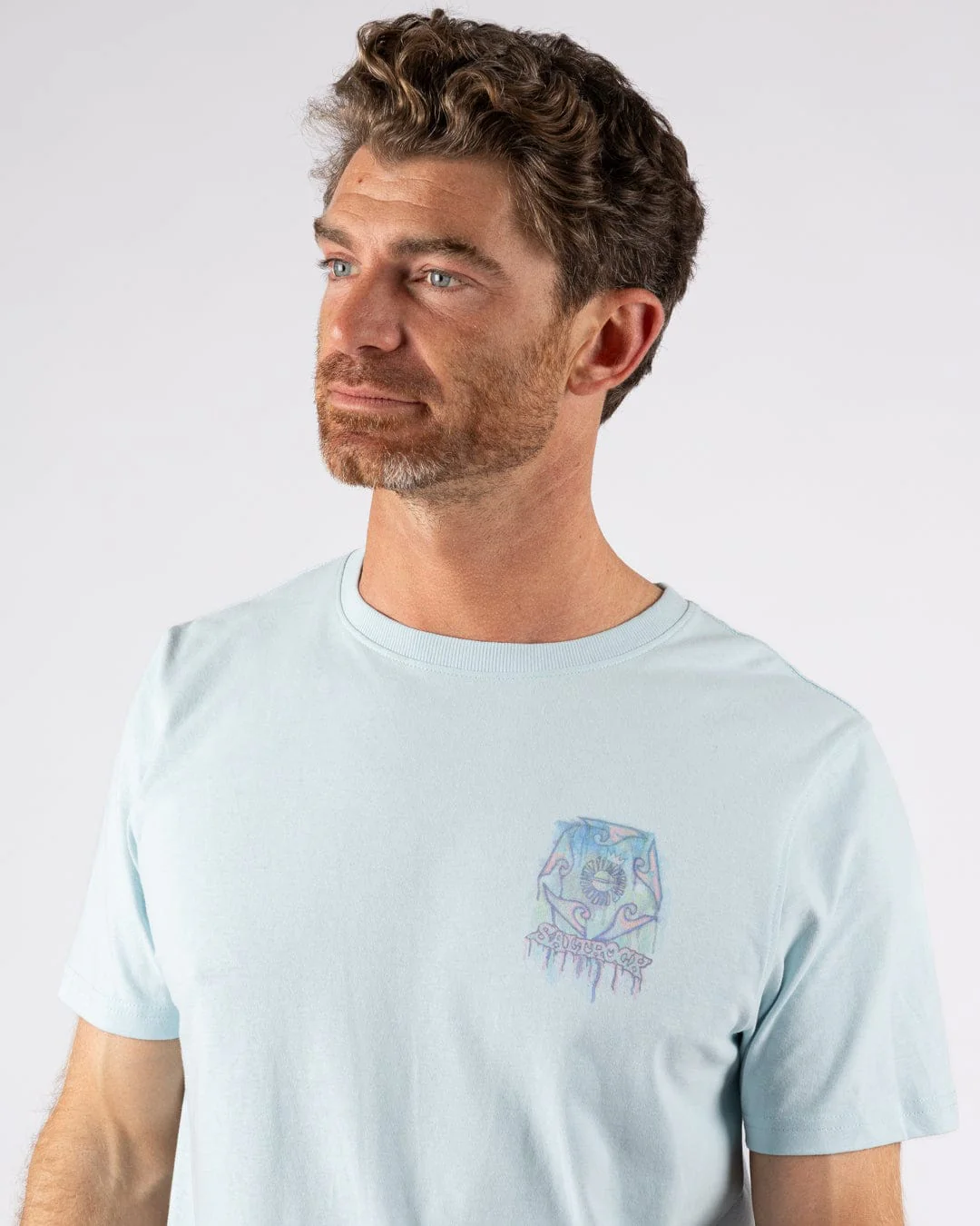 Wave Running Mens Short Sleeve T-Shirt in Light Blue - Image 5