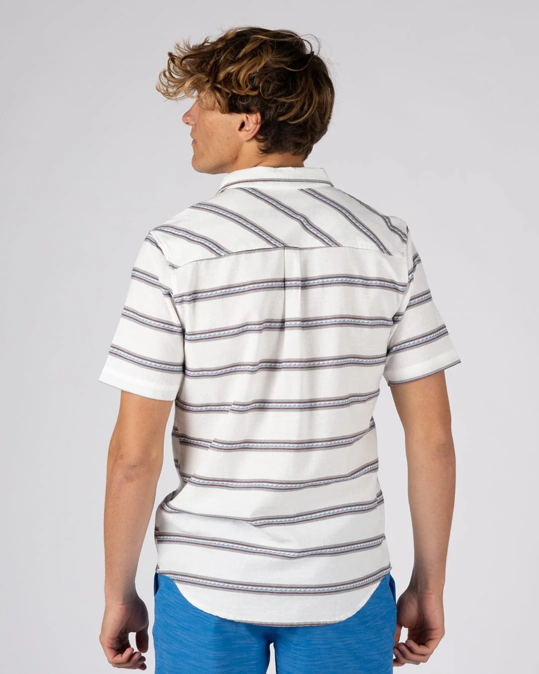 Waves Mens Short Sleeve Jacquard Shirt in Cream - Image 6